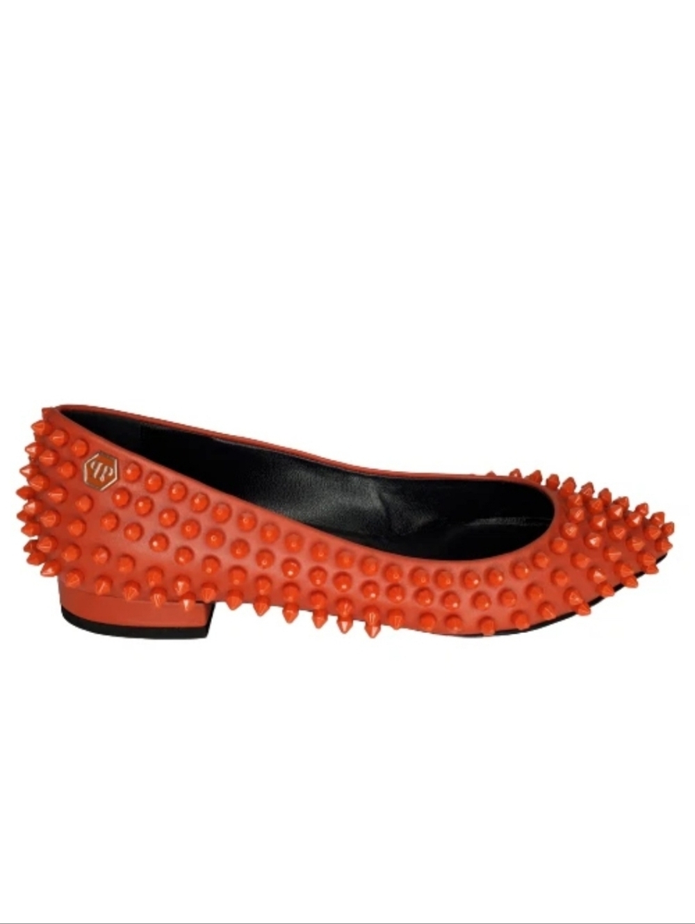 Philipp Plein "What I Do" Orange Studded Leather Ballerina Flats